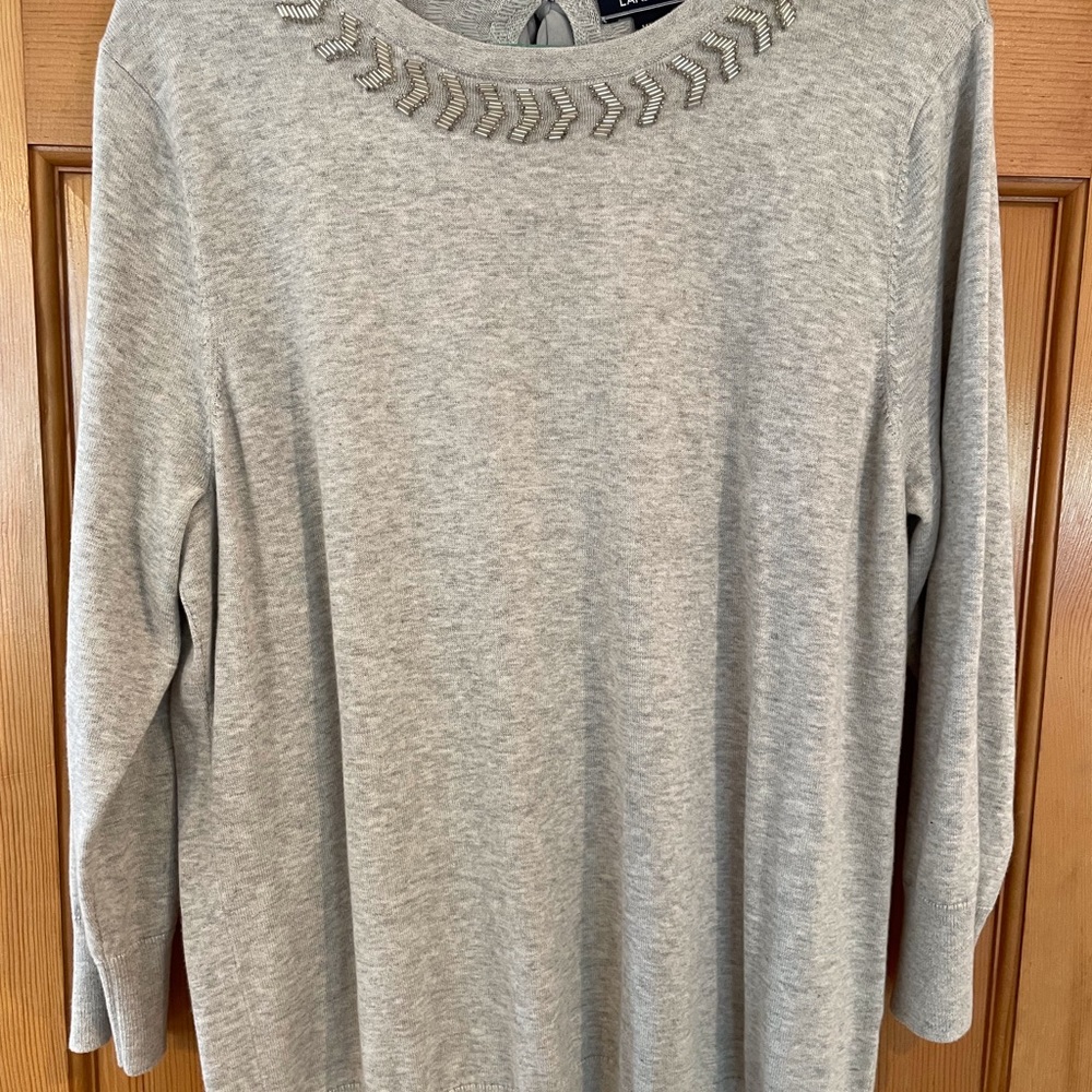 Lands' End Gray Crew Neck Sweater with Braided Detail